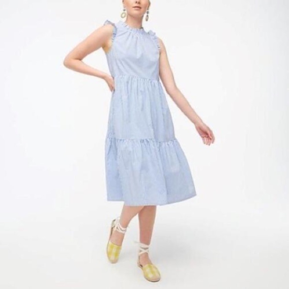 J. Crew Factory Blue and White Stripe Tiered Dress, Size 4